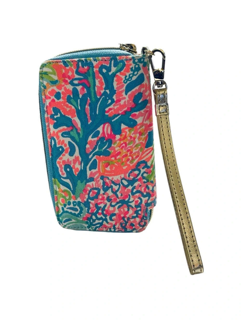 Lilly Pulitzer Tropical Palm Print Zip Around Wallet Wristlet Pink Green Preppy